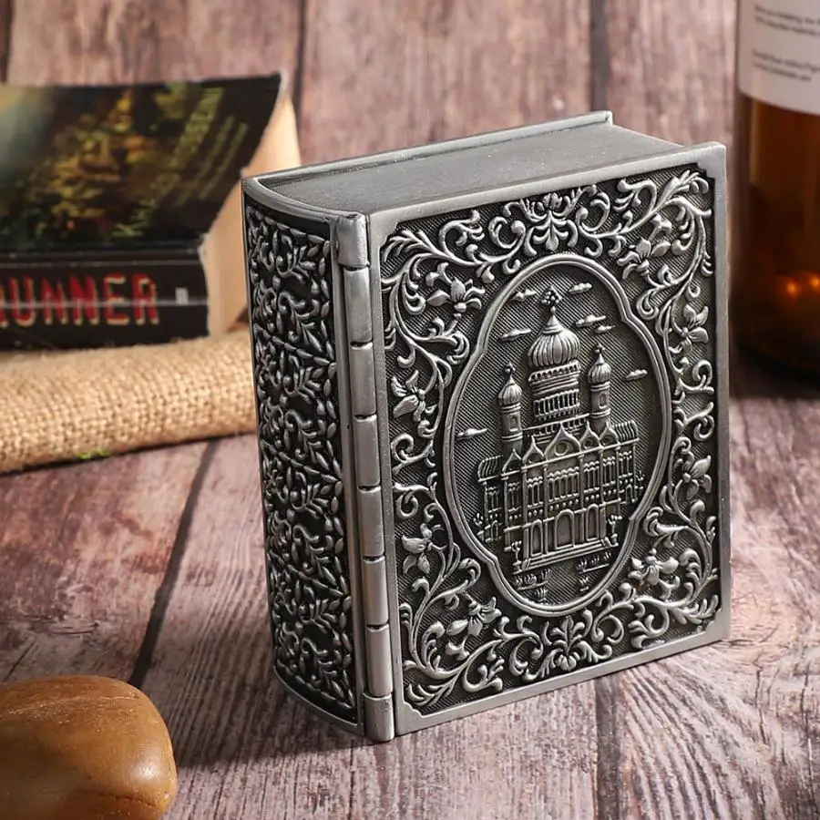 

Stylish Vintage Metal Carving Book Jewelry Storage Box Treasure Chest Gift Case Home Decor Handmade Classical