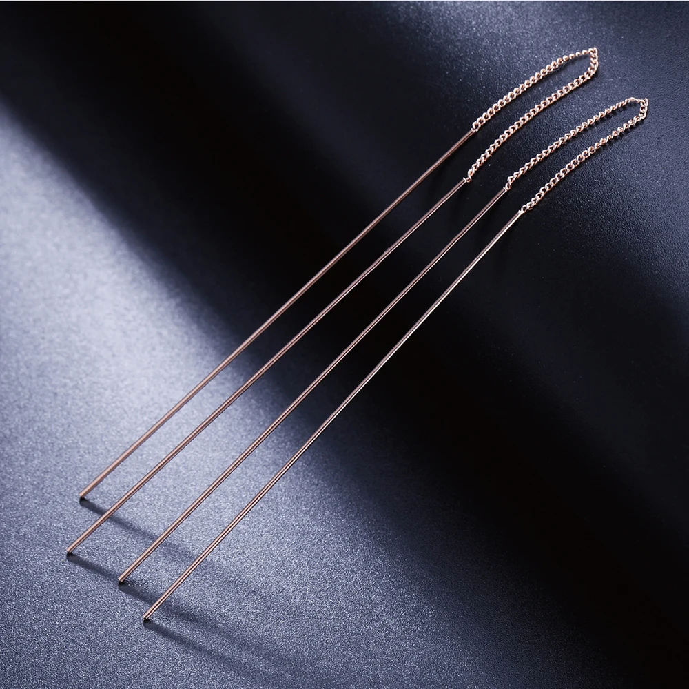 Double Fair Simple Strip Bar Long Chain Drop Dangle Earrings Rose Gold Color For Women DFE789 dangle earrings drop earrings long earrings