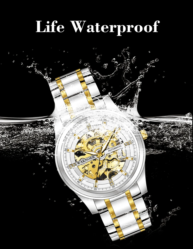 WAKNOER мужские часы Топ бренд класса люкс автоматические турбийон механические часы Мужские Модные полые мужские часы Relogio Masculino