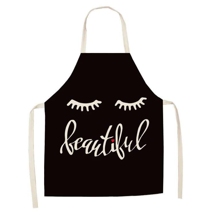 Parent-child Kitchen Apron Cartoon Eyelash Print Sleeveless Cotton Linen Aprons for Kids Men Women Home Cleaning Tools