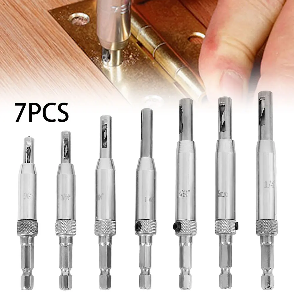 

7pcs Core Drill Bit Set Hole Puncher Hinge Tapper for Doors Self Centering Woodworking Power Tools