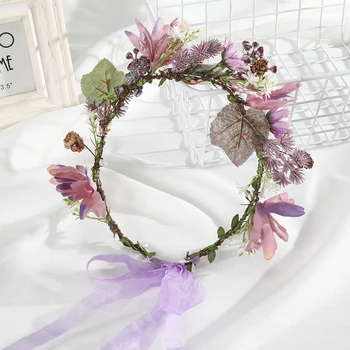 

haimeikang Women Fashion Hair Crown Wedding Festival Hair Accessories Ladies Elegant Flower Crown Ribbon Bow Flower Wreath