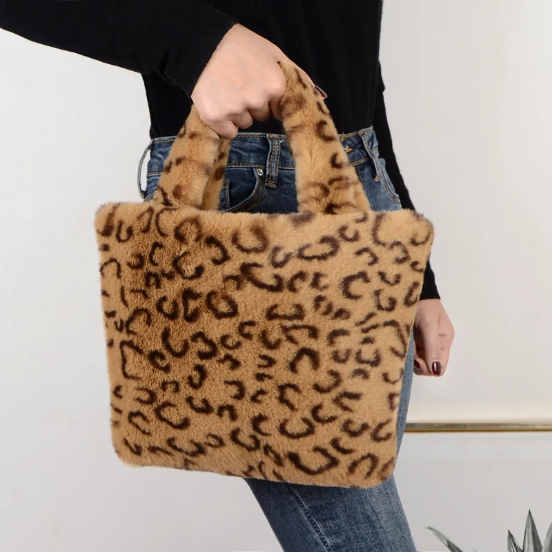 fluffy cheetah print tote bag