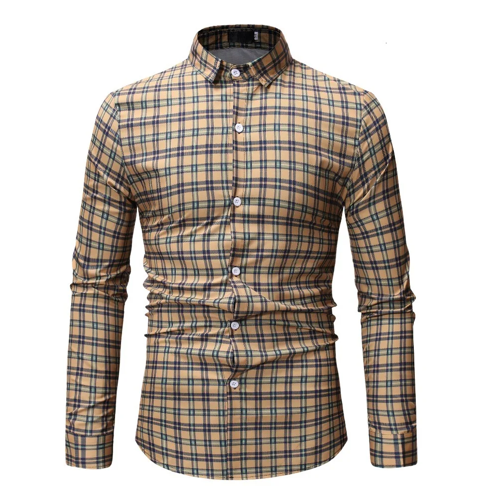 Мужские рубашки с длинным рукавом Slim Fit Брендовые мужские рубашки дизайнерская Высококачественная Клетчатая Мужская одежда деловые рубашки