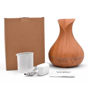 

400ml Aroma Essential Oil Diffuser Ultrasonic Air Humidifier With Wood Grain 7 Colors Changing LED Lights For Office Home