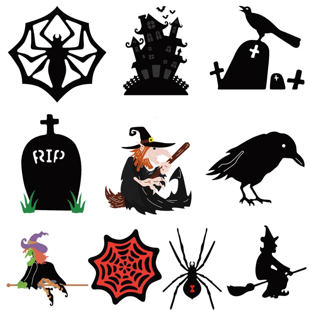 

Halloween Broom witch, tomb, crow Metal Cutting Dies Scrapbooking for Card making DIY Embossing stencil Cuts New Craft Die 2019