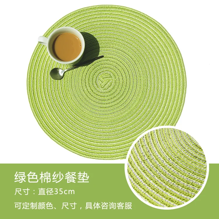 Light Green Круглый тканый коврик для столов, термостойкий Западный коврик для еды, коврик для стола из хлопчатобумажной пряжи, коврик для стола, нескользящий и Противоскользящий коврик - Цвет: Light Green