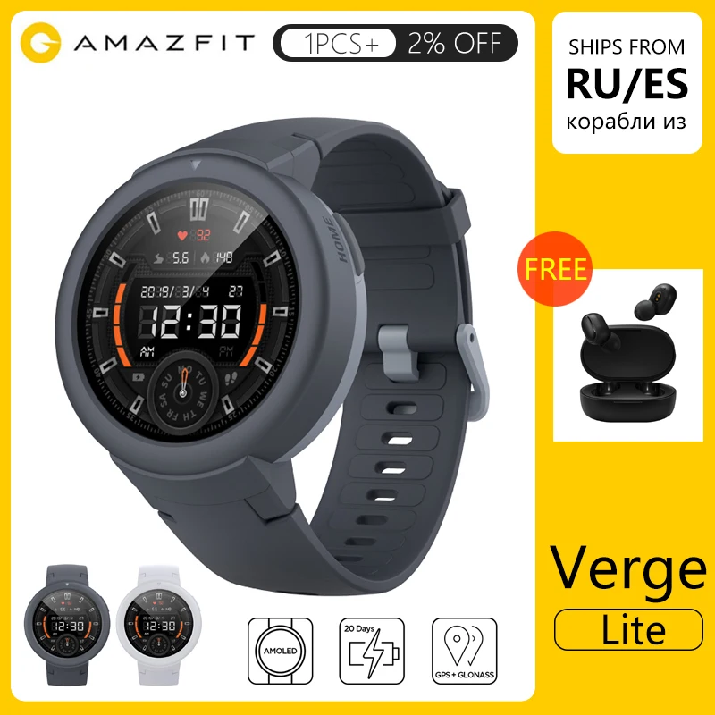 AMAZFIT Verge Lite Смарт-часы глобальная версия gps IP68 Водонепроницаемые мульти-спортивные Смарт-часы Bip 2 трекер здоровья
