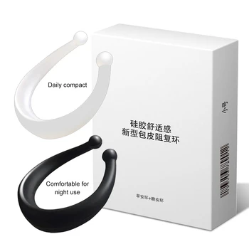 Newest 2pcs Silicone Male Foreskin Corrector Penis Ring Daily Night Glans Cock Ring Delay Ejaculation Sex Toys For Men Adult 1