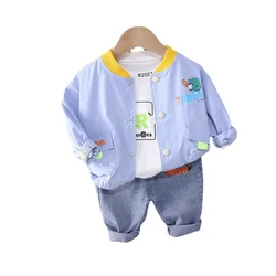 Nova primavera roupas da menina do bebê moda crianças meninos jaqueta camiseta calças 3 pçs/sets outono da criança roupas casuais