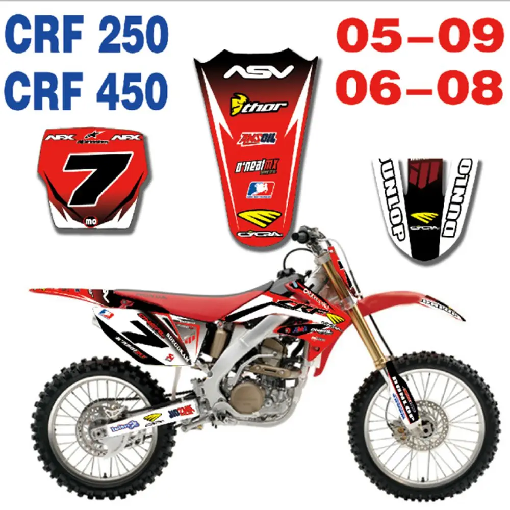 

New Full Graphics Decals Stickers Custom Number Name Glossy Bright Stickers Waterproof for 2005-2009 HONDA CRF250 CRF450