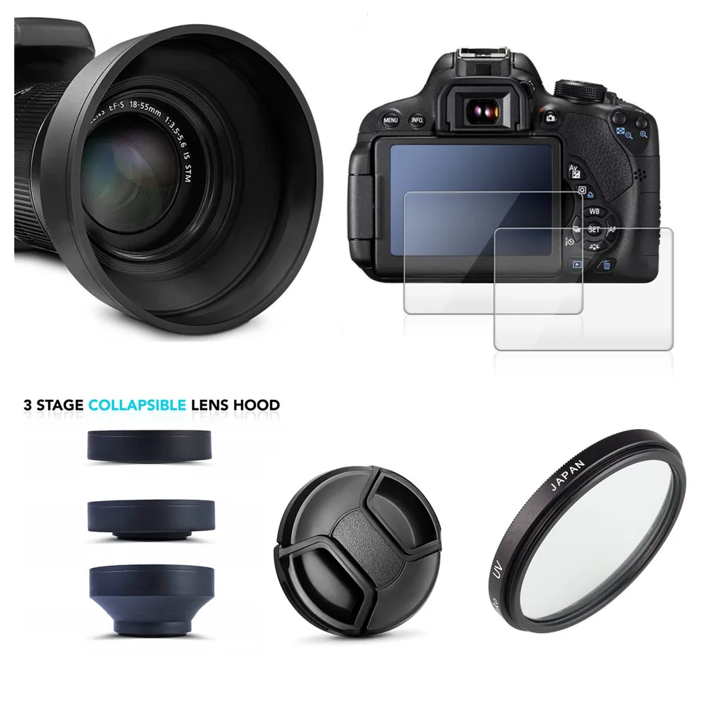 

62mm UV Filter + Lens Hood + Cap + Glass LCD Protector for Panasonic DC FZ1000 Mark II 2 FZ1000M2 Camera