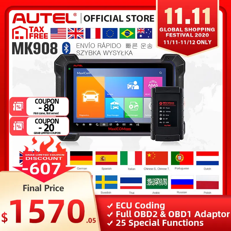 £1.414.07 Autel Maxicom Mk908 Wireless Diagnostic Scan Tool With Ecu Coding