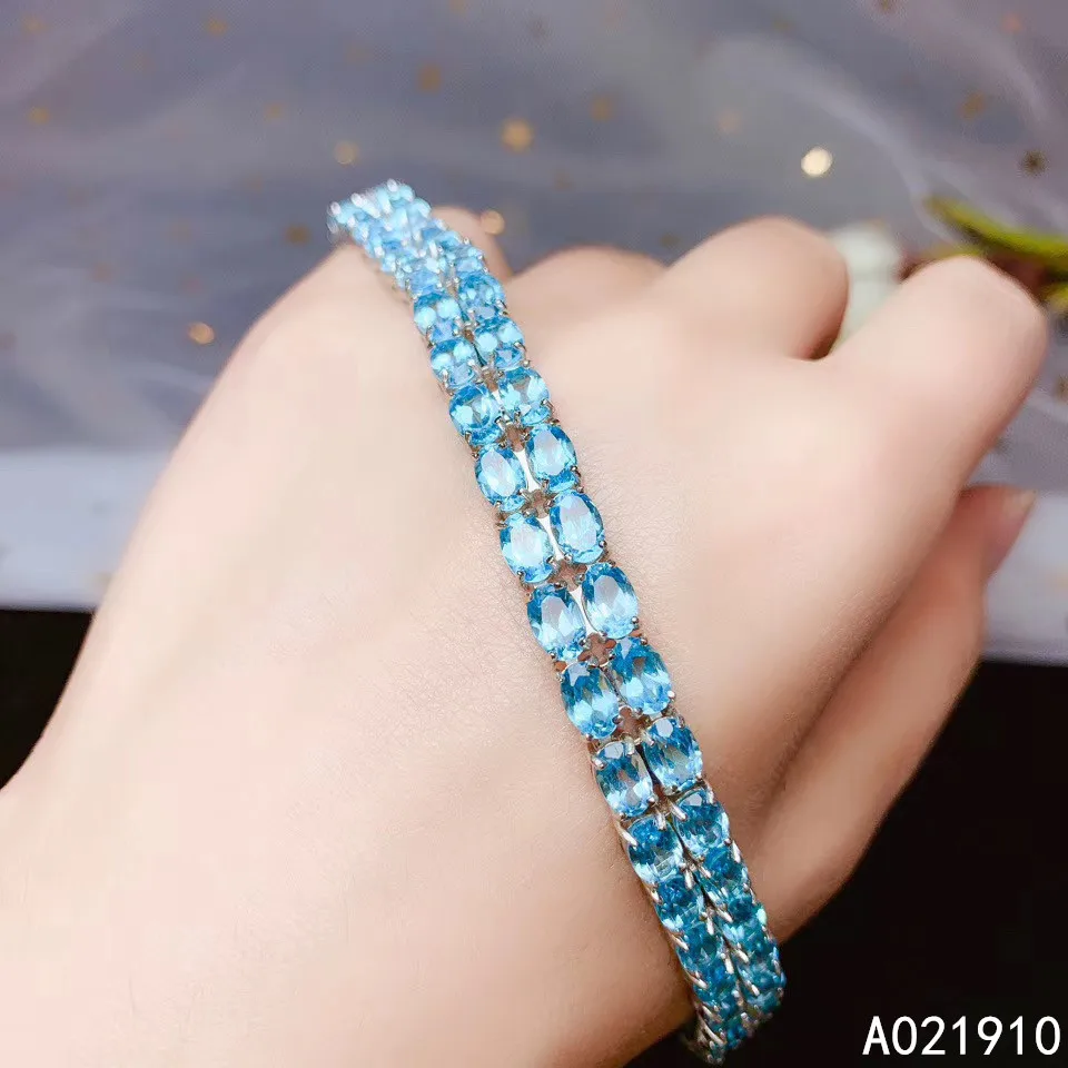 

KJJEAXCMY boutique jewelry 925 sterling silver inlaid Natural Blue Topaz Women's Bracelet Support Test trendy exquisite