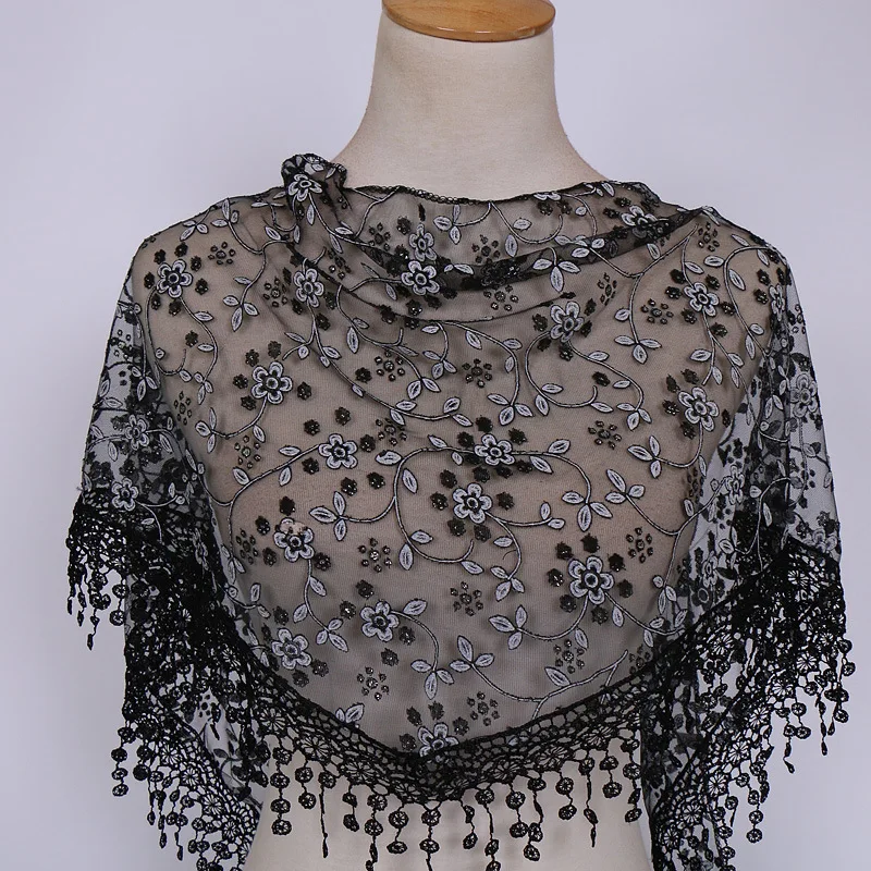 Women Fashion Triangle Wrap Lady Shawl Flower Lace Scarf Female Baby Tassel Shawls Scarves Spring Summer Photo Props Accessories |