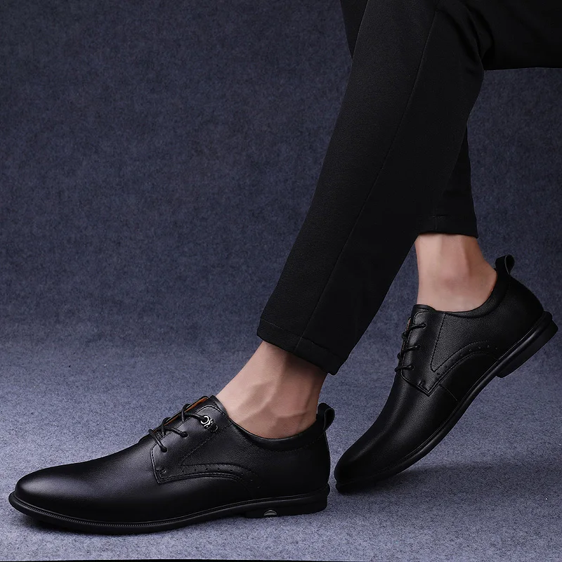 new men's shoes dress genuin leather male classic black lace up party shoe man elegant office formal shoes for men hot sale