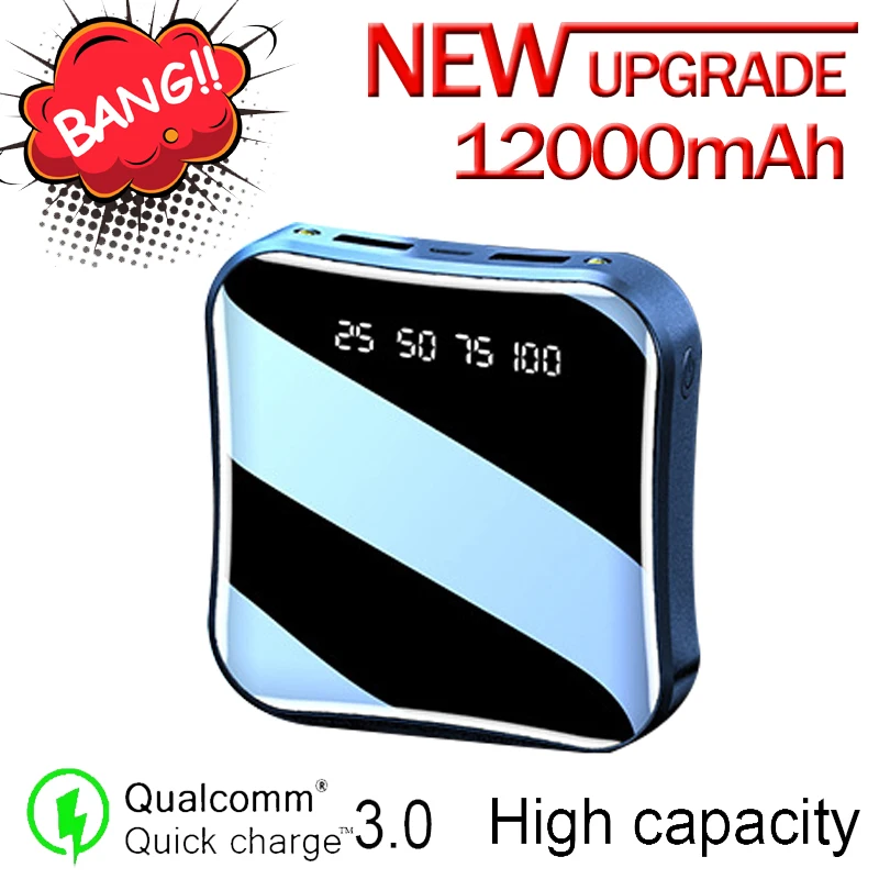 

Power Bank 12000mAh Portable Fast Charger Mini LCD Digital Display Ultra Light Dual USB travel Power Bank External Battery Pack