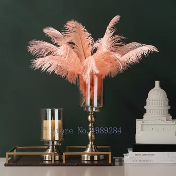 

Retro Golden Glass Candlestick Candle Holders Vase Feather Home Living Room Table Decoration Ornaments Decoration Accessories
