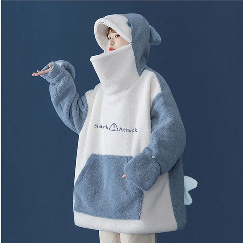 Christmas 2022 Oversized Hoodie Couple Outfit Lambswool Oversized Jacket Women Loose and Funny Clothes for Girl Kpop Warm Hoodie