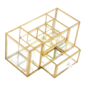 

Antique Glass Makeup Organizer - Vanity Mirror Base/Vintage 7 Compartments for Bedroom, Dresser, Countertop