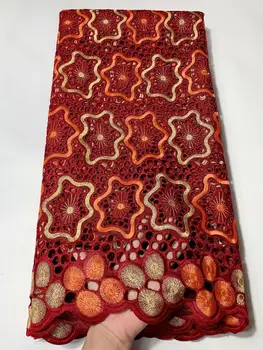 

African Swiss Cotton Lace Fabric Latest Red White High Quality Embroidered For Dress Nigerian Tulle Lace Fabric With Stones YIN9