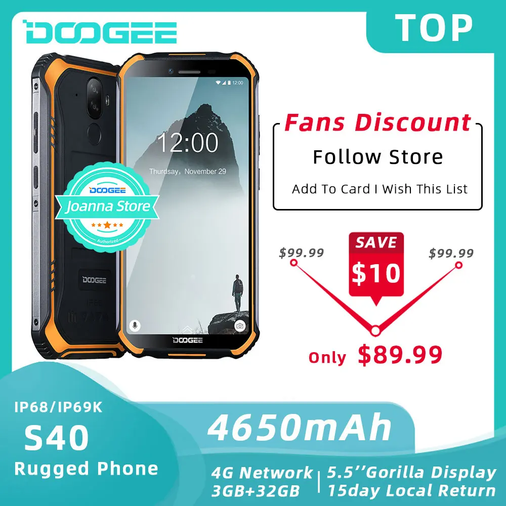 Прочный мобильный телефон DOOGEE S40 IP68 MTK6739 четыре ядра 3 ГБ + 32 Android 9 0 4G сеть экран 5