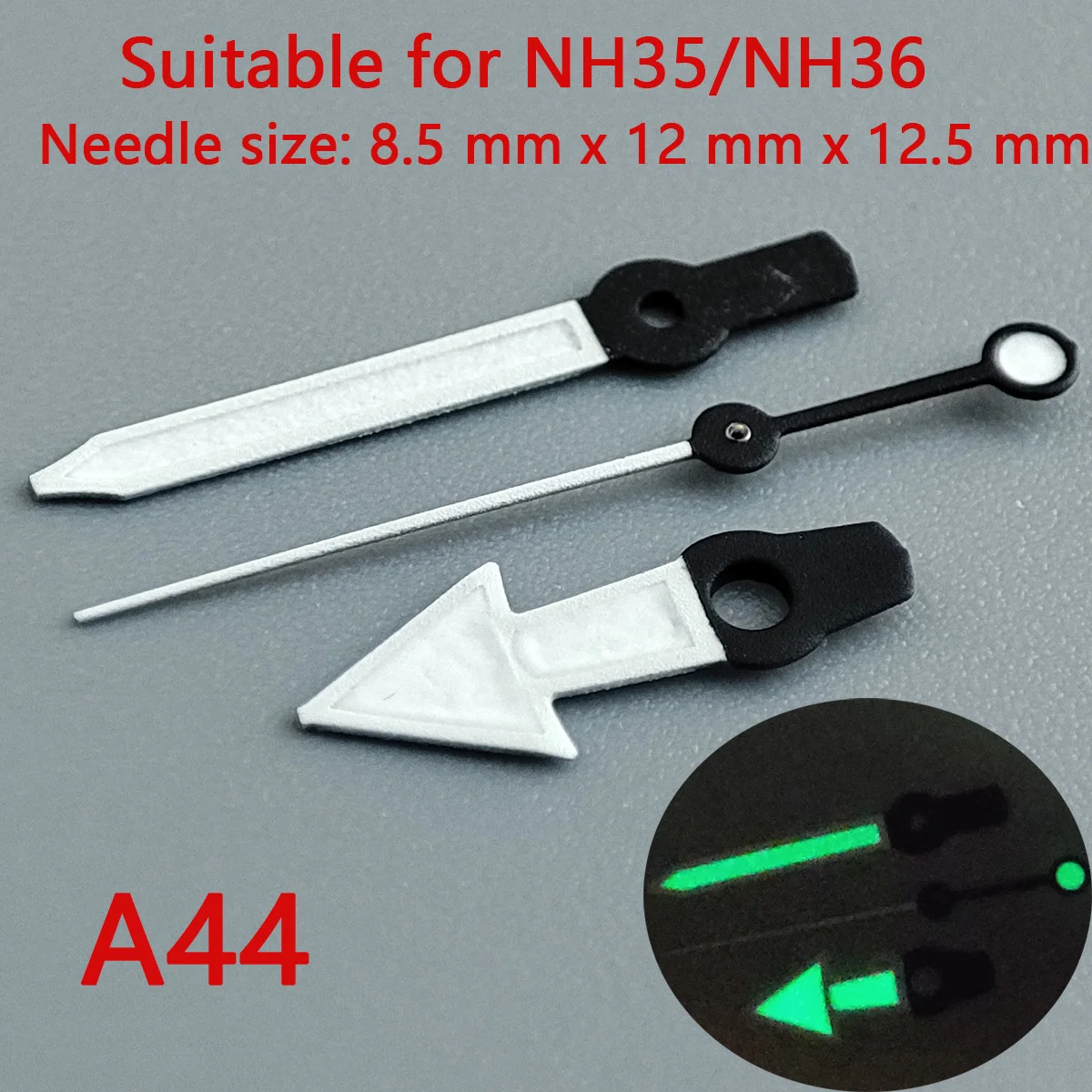 Luminous Green & Silver Watch Hands Set with Seconds Pointer