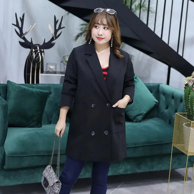 4XL Plus size Fashion Black Women Blazer Coats Pocket Jackets Double-breasted Outwear Autumn Suits Coat Large Size Blazers Tops