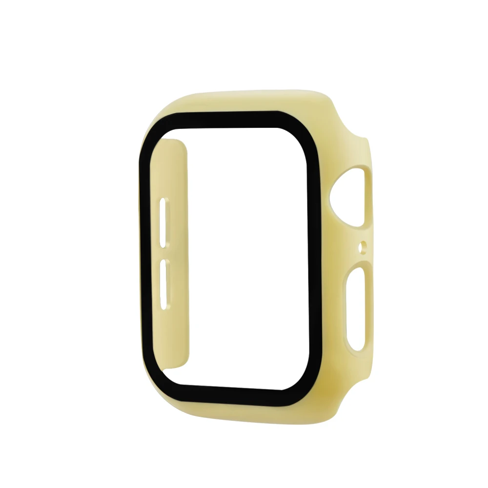 Чехол для ПК+ чехол из закаленного стекла для Apple Watch 5 4 3 2 1 40 мм 44 мм 360 чехол Полный Чехол для Iwatch 38 мм 42 мм аксессуары для ремешка - Цвет: Yellow