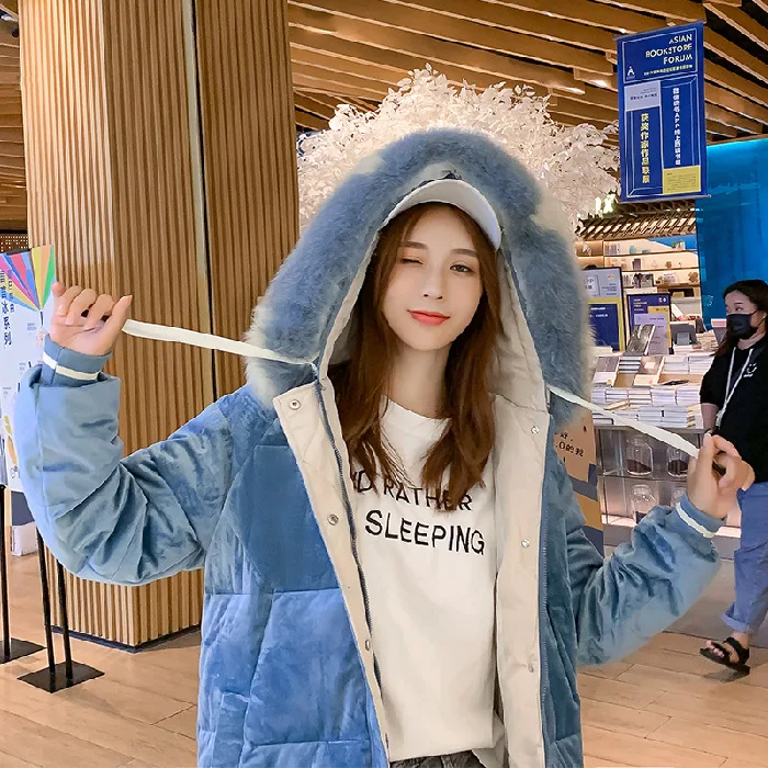 

2019 New Style Autumn & Winter Down Jacket Women's Korean-style Mid-length Loose-Fit down Coat Gold Velvet Cotton Overcoat 923 #