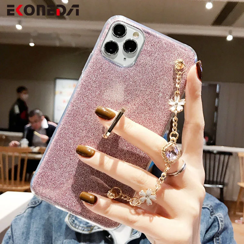 

EKONEDA Wrist Chain Case For Samsung Galaxy A50 A51 A70 A71 A10 S20 Ultra S8 S9 S10 Note 9 10 Plus Glitter Ring Holder Case