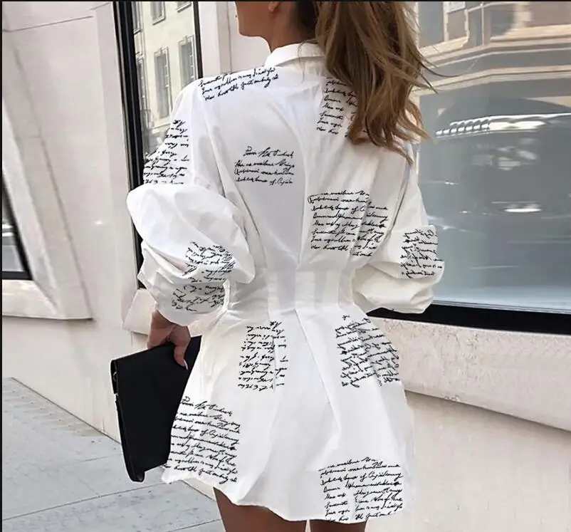 High fashion style turn-down collar lantern sleeve high waist shirt short dress lady tide patchwork fashion casual mini dress