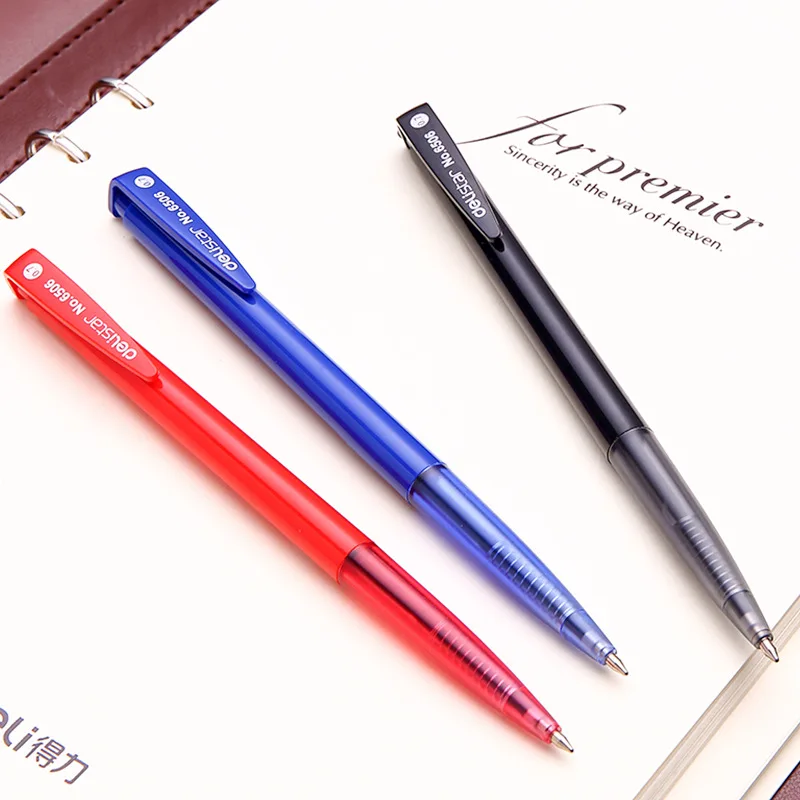 1pc Deli 0.7mm Ballpoint Pen Black Blue Red Push Automatic Ballpen Office School Supply Business Signature Student Writing Tool deli dual purpose straight arc linear scribe parallel line drawing ruler marking gauge automatic line scribe woodworking tools