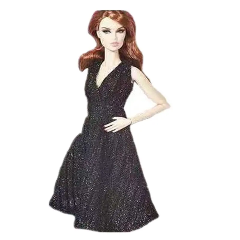 

1/6 BJD Clothes for Barbie Doll Dress Classic Black Sequin Elastic Sleeveless Outfits Party Gown Vestido 1:6 Dolls Accessory Toy