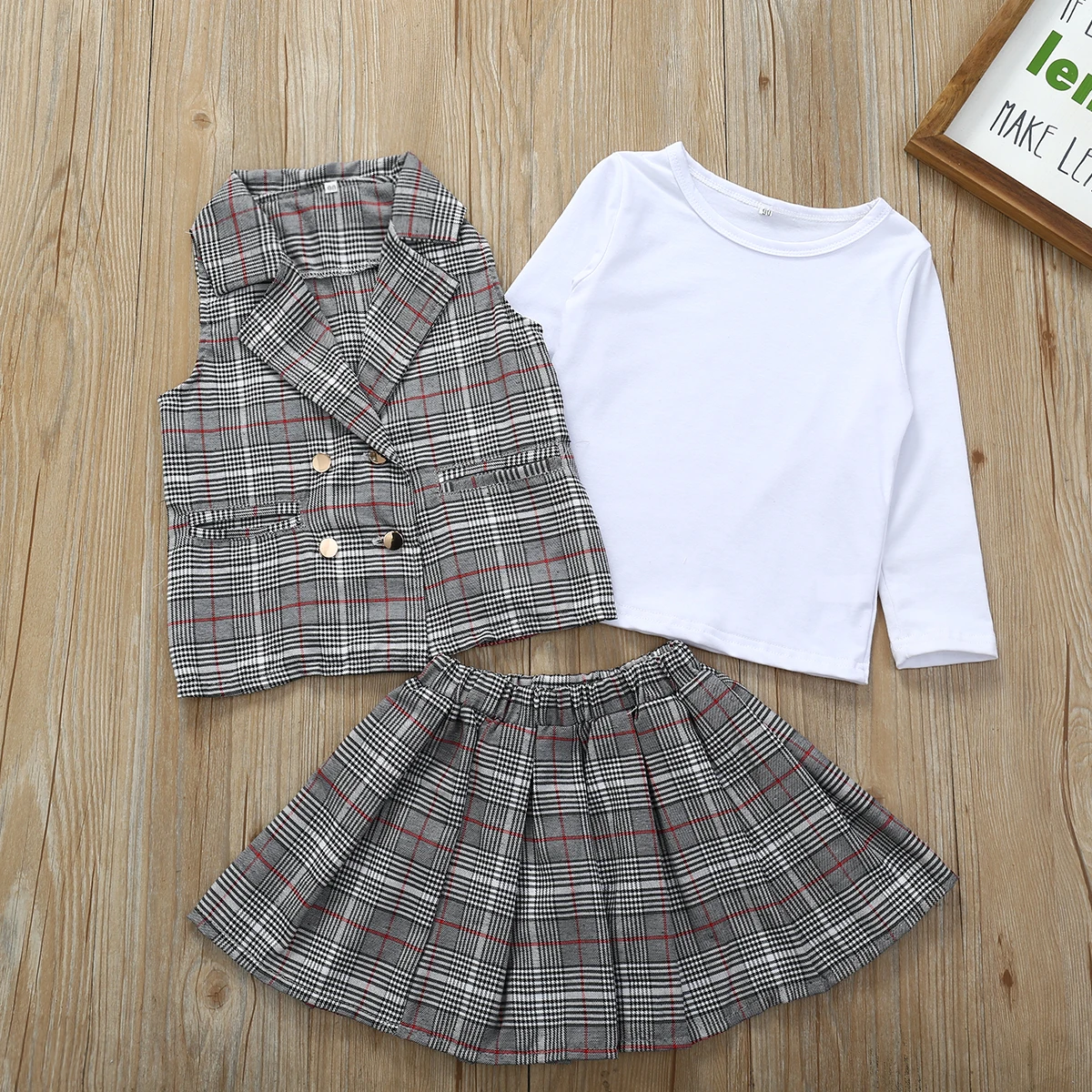 1-6Y Kids Girls Clothing Cute Kids Suit Plaid Vest Tops Plaid Skirt ...