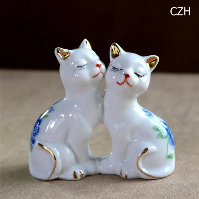 Фарфоровая статуэтка для кошки, позолоченная керамика, миниатюрный домашний декор, подарок, украшение для рукоделия, аксессуары для мебели