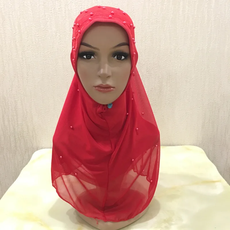 Мусульманский женский хиджаб исламский шарф женщина цельный платок на голову полное покрытие головной убор с красивым бисером кружева