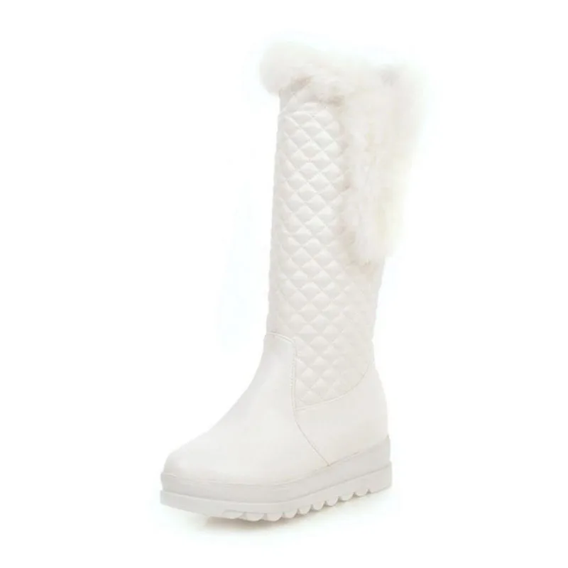 Taoffen Women Wedges Party Fur Ankle Platform Knee Boots Keep Warm Fur Long Boots Round Toe Shoes Women Footwear Size 29-43 - Цвет: Белый