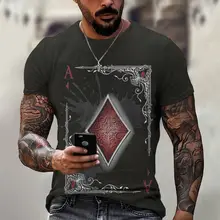 

Fashion Summer Creative Poker Pattern 3D Printing Men T-shirt Round Neck Large Size Casual Short-sleeved Breathable Sports Tops