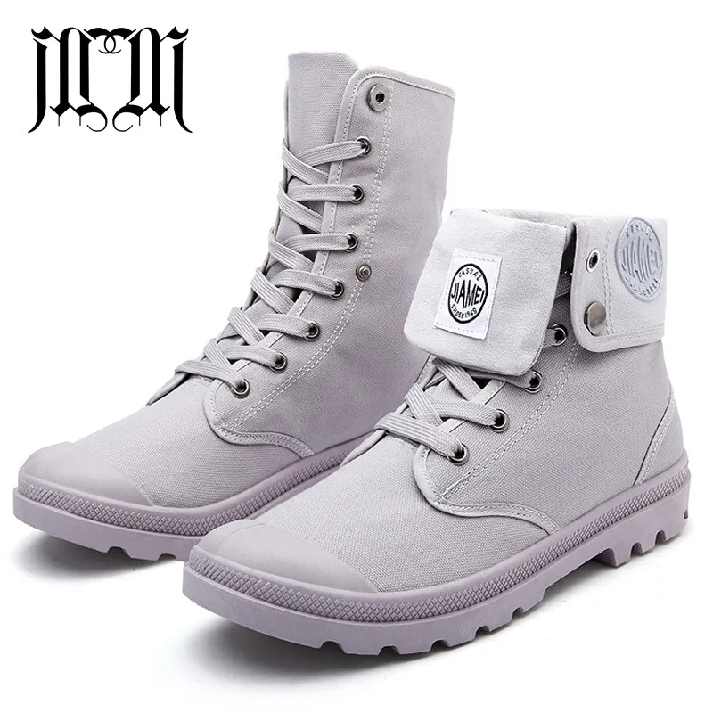 MUMUELI Canvas Black Beige Gray Khaki Designer Casual Men Women Breathable Hiking Shoes High Top Fashion Light Boots 1328 - Цвет: gray