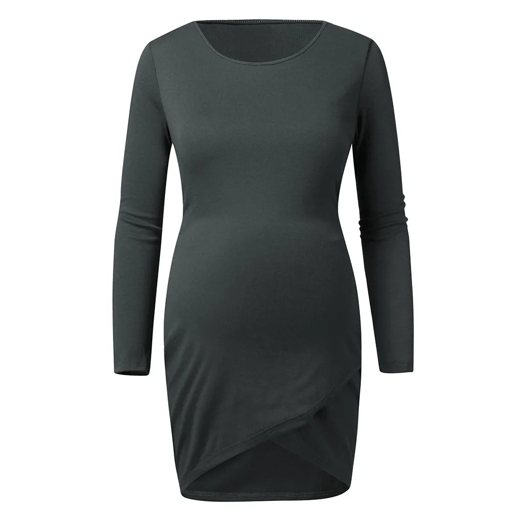 Платья для беременных; Vestidos; однотонное платье с круглым вырезом для беременных; Одежда для беременных женщин; зимнее черное платье для кормления; 19Nv