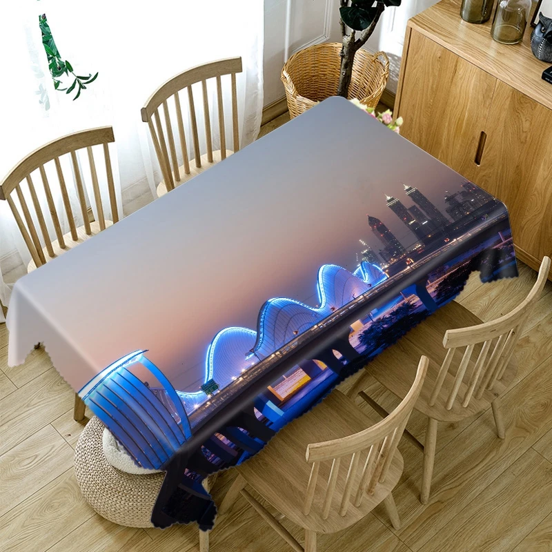 

3D Fashion Light Bridge Pattern Tablecloth Dustproof Thicken Cotton Rectangular/Round Table Cloth for Wedding Picnic Party