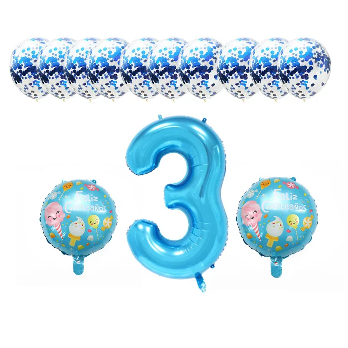 13 шт./компл. испанский Feliz cumpleañ вечерние декоративные шары для малышей и детей постарше 1st на день рождения цифровой воздушные шары конфетти надувной воздушный шар