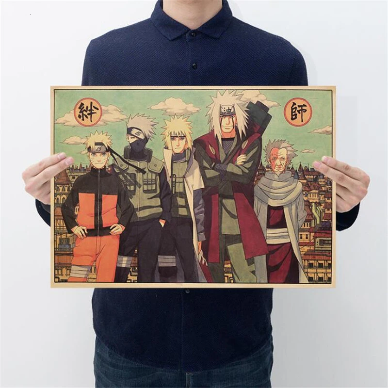 Classic Naruto Figure Sasuke Pain Neji Painting Anime Poster Vintage Decoracion Wall Art Kraft Paper Posters Wall Stickers - Цвет: Style1