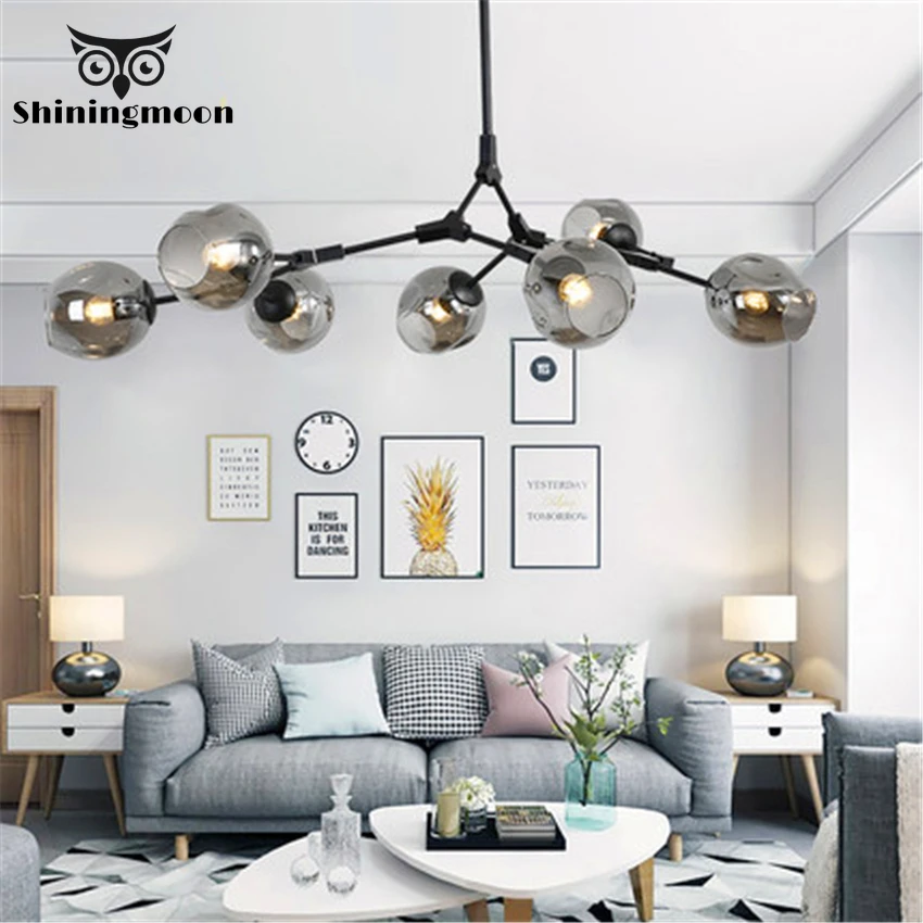 

modern Glass chandelier Lighting Living Room Villa nordic lustre Clothing Trend Indoor Hanging Lamp Molecule Kitchen chandeliers