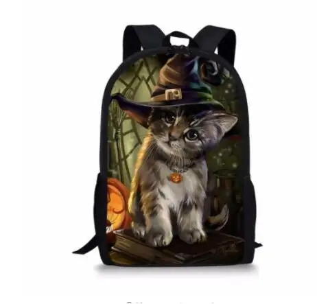 as picture 16 inch Gothic Moon Phase Black Cat Print Large Capacity Schoolbag for Teenager Girls 3Pcs/Set School Rucksack Children Backpack - Цвет: as picture