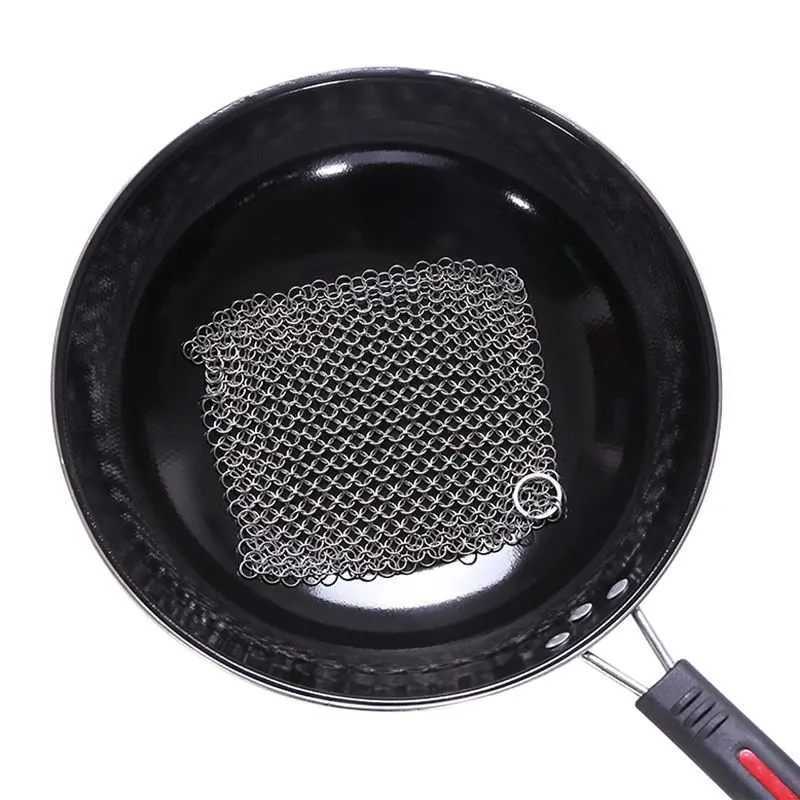 

Stainless Steel Chainmail Scrubber With Hanging Ring Cast Iron Cleaner Cookware Cleaning Brush For Skillet Wok Pot Pan And More