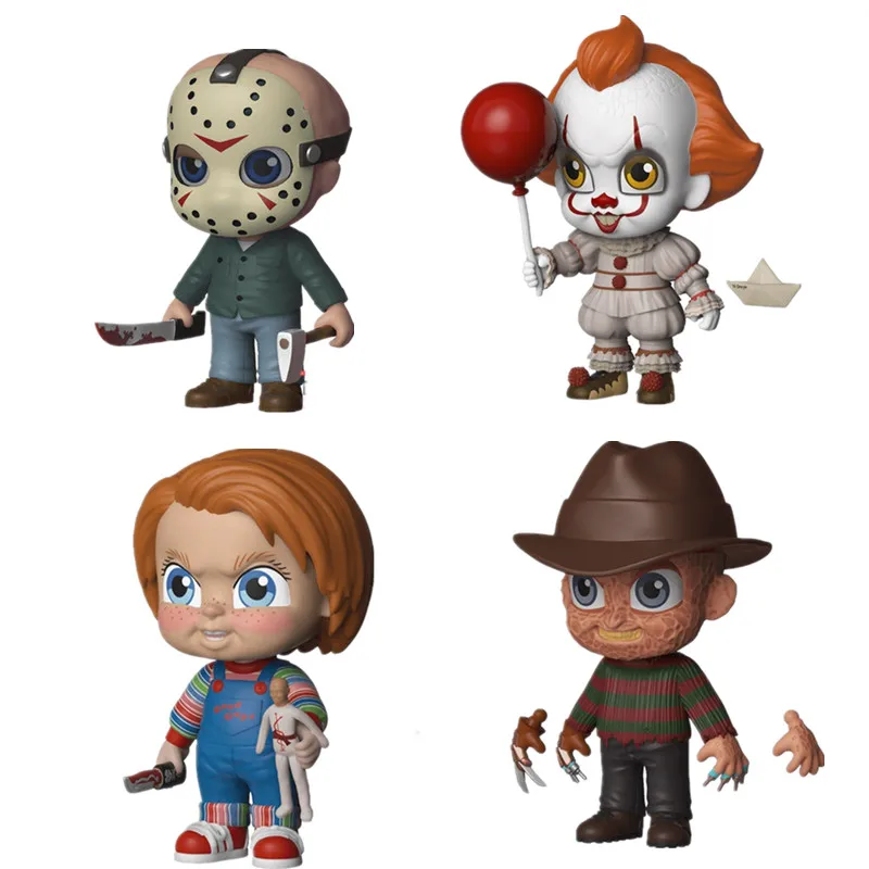 

4 style Q version Jason Voorhees Pennywise Chucky Freddy Krueger Figure Collectable Model Toy Doll Halloween Horror Gifts