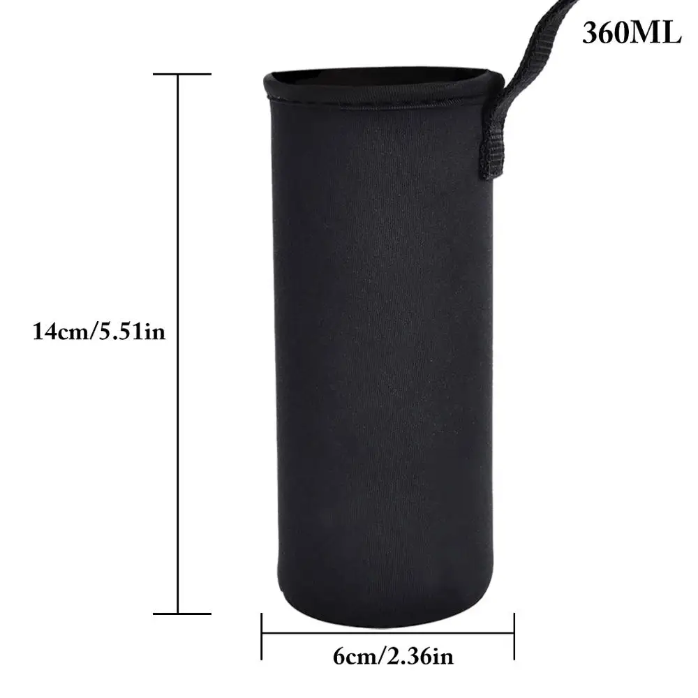 Black 360ml Спортивная крышка для бутылки воды, Неопреновая изоляционная втулка, сумка, чехол для 550 мл, портативный набор вакуумных чашек, спортивные аксессуары для кемпинга - Цвет: Black 360ml
