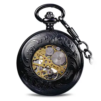 

Antique Style Steampunk Mechanical Pocket Watch with Chain Hollow Dial 48mm